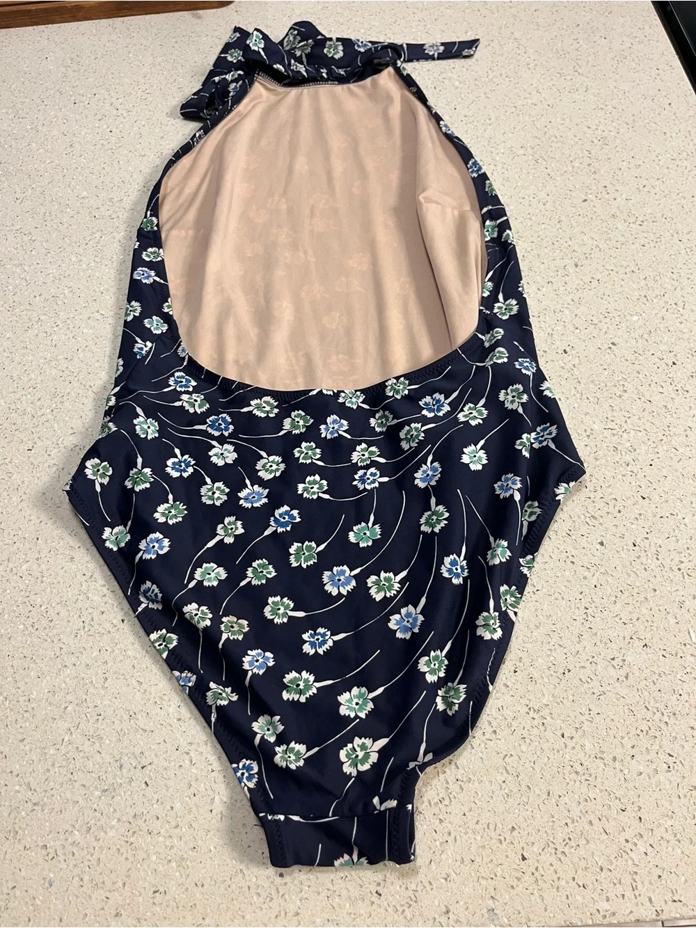 J.Crew Halter Bow One-Piece Swimsuit in Navy Daisy Print Size 12